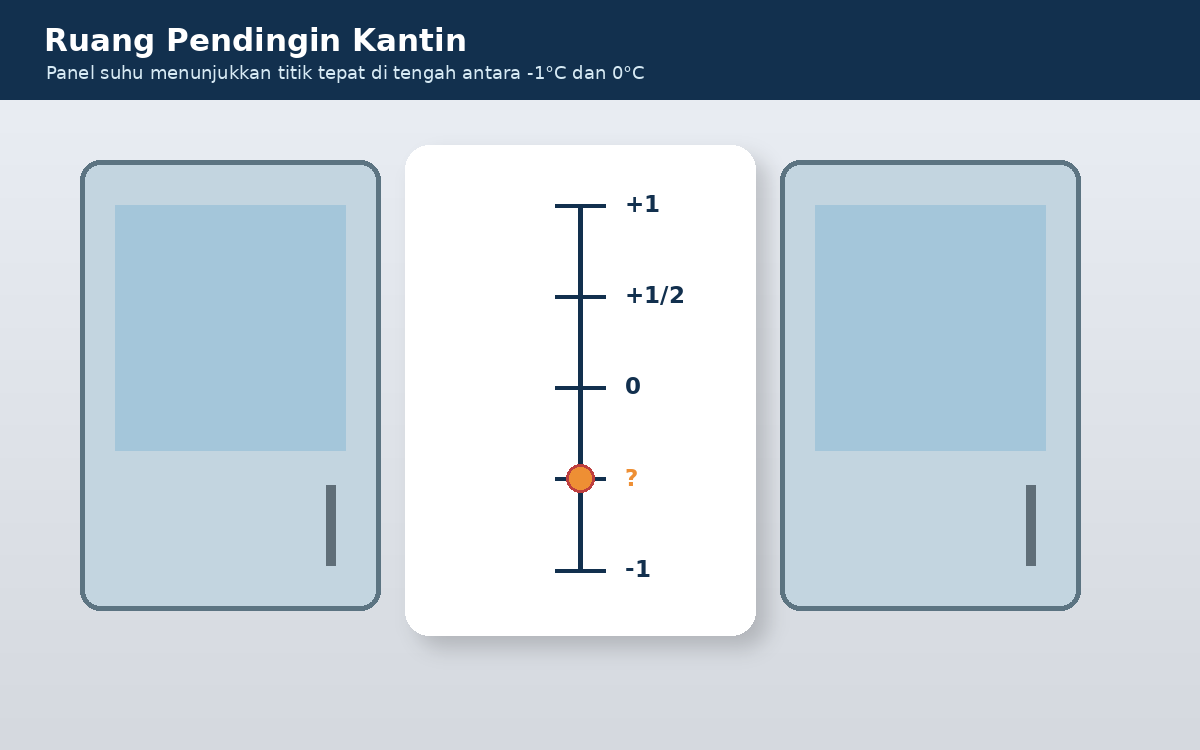 Visual soal 5: Skala suhu vertikal menunjukkan titik tepat di tengah antara minus satu dan nol.
