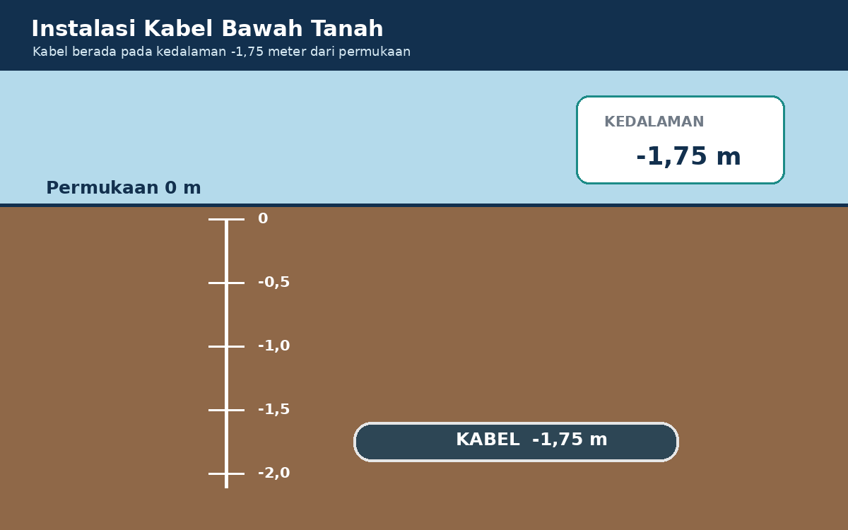 Visual soal 10: Kabel bawah tanah berada pada kedalaman minus 1,75 meter pada skala vertikal.