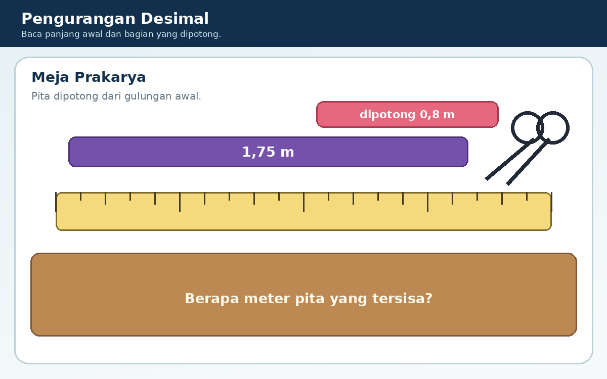 Pita 1,75 m dipotong 0,8 m.