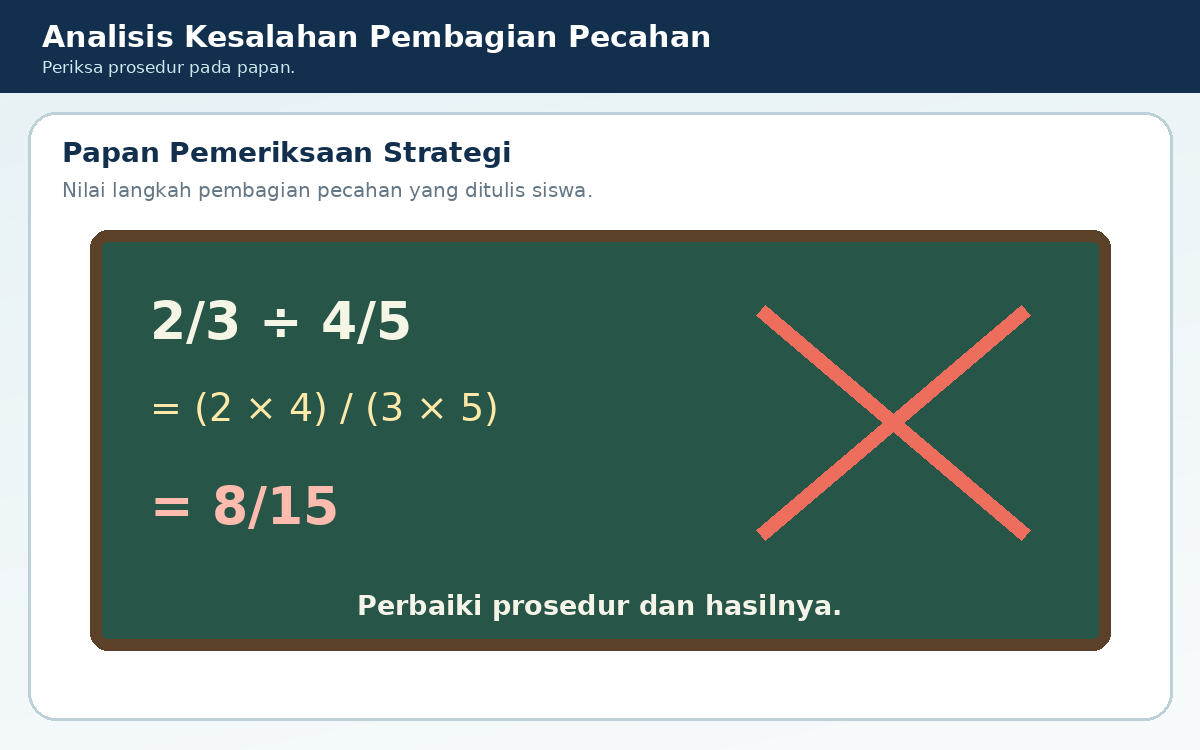 Papan menampilkan 2/3 ÷ 4/5 = 8/15.